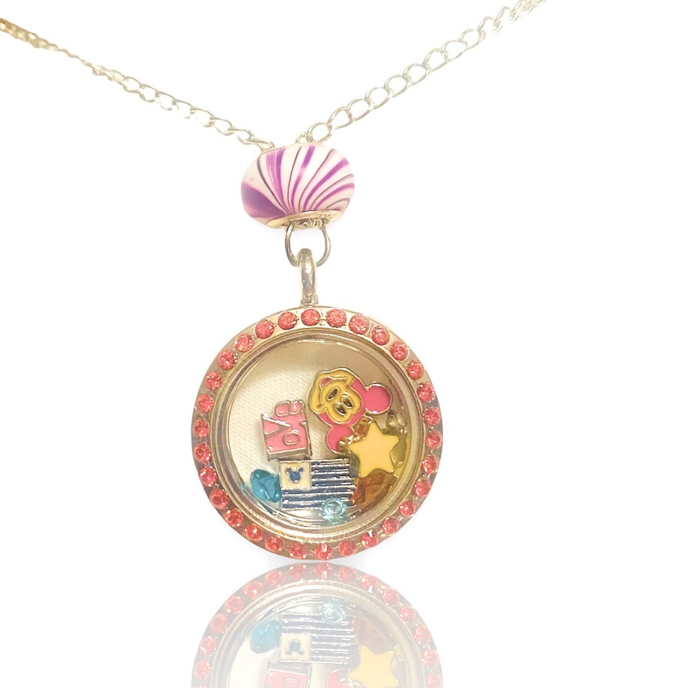 DISNEY LOVE boutique charm circle locket pendant necklace + FREE CHARM EXTRAS!